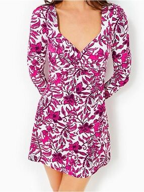Lilly Pulitzer Hot Pink Floral Long-Sleeve V-Neck Dress